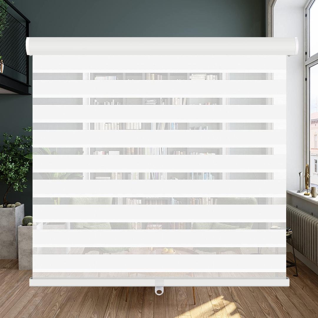 LUCKUP Cordless Zebra Blinds Roller Shades for Window-Dual Layer Sheer Blinds Light Control with Valance Day Night Privacy Light Filtering Fabric, 26" W x 48" H, White