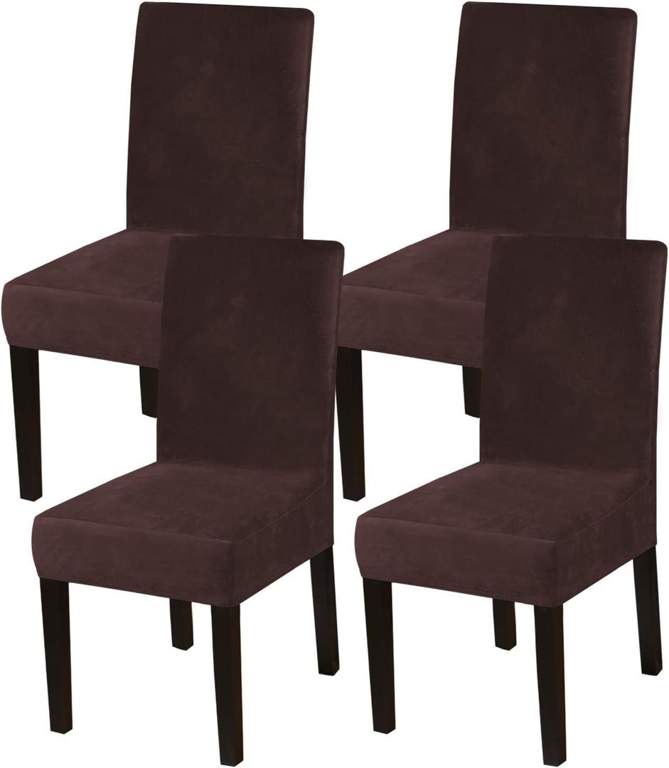 Turquoize Dining Chair Covers Stretch Chair Covers for Dining Room Velvet Chair Protector Covers Slipcover Parson Chair Seat Covers Set of 4 for Home, Thick Soft Modern Style (4, Brown)