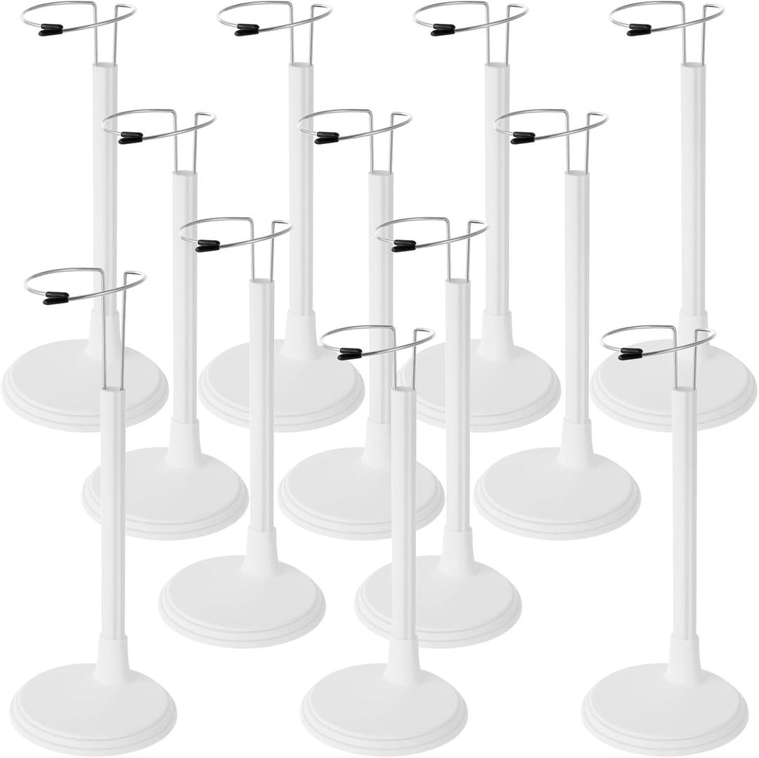 Yaocom 12 Pcs Doll Stands for 8 to 14 Inches Adjustable Dolls Figure Stand Display with Expandable Waist Wire Action Doll Stands Display Rack for Home Shop Birthday Party Favor(White)