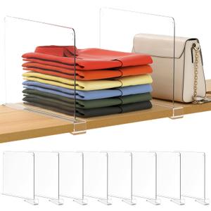 8 Pack 12 Inches [Extra Tall Version] Clear Shelf Dividers for Organization, Acrylic Closet Shelf Vertical Shelves Organizer for Bedroom, Kitchen and Office