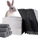 PINVNBY Rabbit Pee Pads,100 Pieces Disposable Cage Liners Black Carbon Super Absorbent Odor-Control,Bunny Potty Training Pad with Quick-Dry Surface for Cat Puppy Kitten Hamsters Chinchillas
