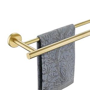 JQK Double Bath Towel Bar, Brushed Gold 27 Inch 304 Stainless Steel Thicken 0.8mm Towel Rack for Bathroom, Towel Holder Wall Mount, 30 in Total Length, TB100L27-BG