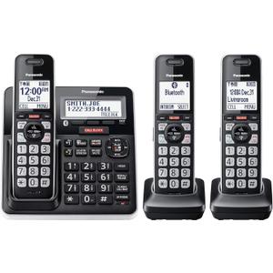 Panasonic Cordless Phone with Advanced Call Block, Link2Cell Bluetooth, One-Ring Scam Alert, and 2-Way Recording, Phone with Answering Machine, 3 Handsets - KX-TGF973B (Black/Silver Trim)