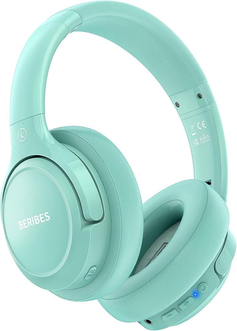 BERIBES Bluetooth Headphones Over Ear, 65H Playtime and 6 EQ Music Modes Wireless Headphones with Microphone, HiFi Stereo Foldable Lightweight Headsets, Deep Bass for Home Office Cellphone PC Ect. (Green)