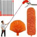 20 Feet High Reach Duster Kit with 2-14 ft Extension Pole, Cobweb & Corner Brush Cleaning Duster Kit for Cleaning, Microfiber Feather Duster Cleaner with Washable Head for Ceiling Fan, Furniture, Home