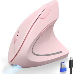 TECKNET Ergonomic Mouse, Rechargeable 2.4G+Bluetooth Vertical Mice 6 DPI Adjustable, Wireless Optical Carpal Tunnel Mouse Right Hand, Multi Device for Laptop, PC, Computer, MacBook, iPad - Pink