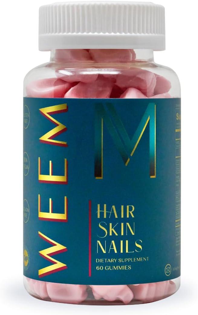 WEEM Hair Skin and Nails Gummies - Supports Healthy Hair - Vegan biotin Vitamins for Women & Men Supports Faster Hair Growth, Stronger Nails, Healthy Skin, Extra Strength (1), EXP: 05/29/2028