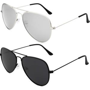 livho Sunglasses for Men Women Aviator Polarized Metal Mirror UV 400 Lens Protection (Silver & Black)