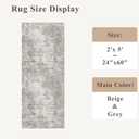 2x5 Rug Runner Non-Slip Washable Modern Neutral Abstract Small Rug for Hallway, Kitchen, Bathroom, Bedroom, Entryway, Laundry Room Thin Soft Low-Pile Rubber Backing (Beige/Grey)