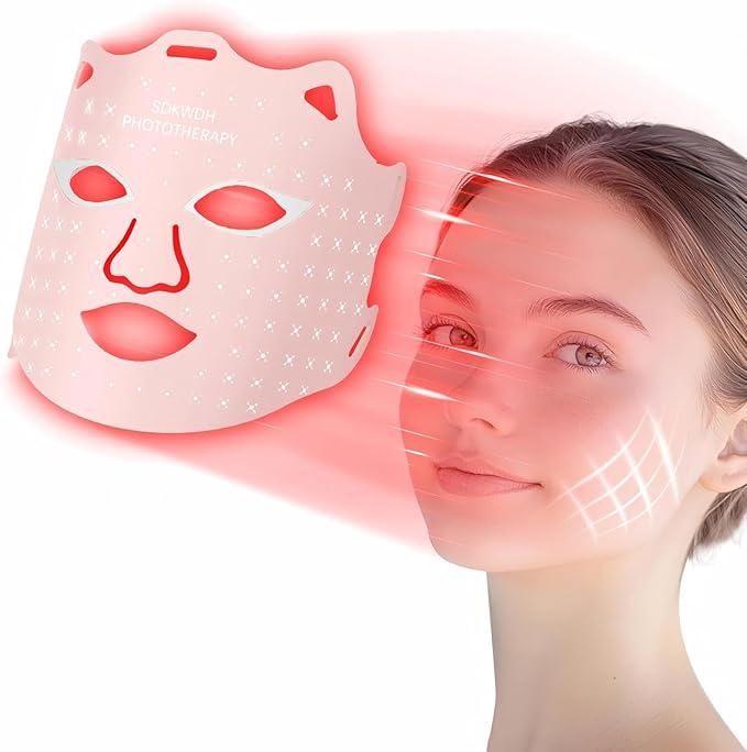 SDKWDH Red Light Therapy for Face, Led Face Mask Light Therapy, 7 Colors LED Face Mask Light Therapy At Home, Pink