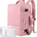 Hanples Carry on Travel Backpack for Women, Large 40L Personal Item Luggage Backpack,17inch Laptop Backpack TSA Flight Approved, Travel Essentials Casual Daypack with 2 Toiletry Bags (Pink)