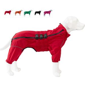 Dogs Waterproof Jacket, Lightweight Waterproof Jacket Reflective Safety Dog Raincoat Windproof Snow-Proof Dog Vest for Small Medium Large Dogs Corgis Dachshund Red D-S