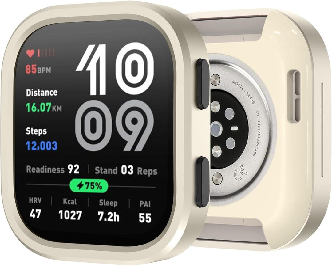 BEARDDO Metal Protector Case for Amazfit Bip 6 Smartwatch, 2 in 1 Stainless Steel Bezel & TPU Back Cover Full Protective Cover Cases Scratch-Proof Rugged with Cleaning Cloth Accessories (Titanium)