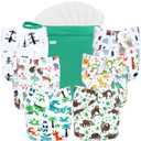 wegreeco Cloth Diapers 6 Pack with 6 Inserts & 1 Wet Bag, Washable Cloth Diapers for Babies, One Size Adjustable Reusable (Forest, Animals)
