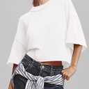 BTFBM Womens Short Sleeve Tops 2025 Summer Casual Crew Neck Oversized Sweater Solid Color Ribbed Knit T Shirts (White, S)