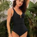 BMJL Women's Tummy Control Swimsuits Ruched Slimming One Piece Bathing Suit Deep V Neck Swimsuit,XL