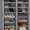 JIUYOTREE 7-Tier Shoe Rack Storage Organizer with Dustproof Cover Closet Cabinet Shelf Holds up to 28 Pairs for Doorway Corridor Balcony Living Room Ash Gray