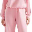 SUUKSESS Women 2 Piece Lounge Matching Set Wide Leg Sweatpant Half Zip Sweatshirt (Small, Pink)