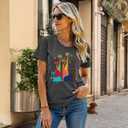 Graphic Tees for Women Casual Cute Tops Funny Printed Soft Shirts Summer Short Sleeve (Beige, XXL)