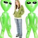 KIMOBER 2PCS Giant Inflatable Alien,Jumbo Green 60 Inch PVC Blow Up Martian Aliens Prop for Party Decorations Birthday Space Theme Party Halloween Easter Christmas