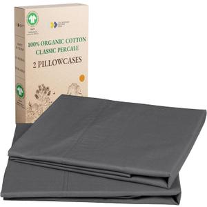 California Design Den 100% Organic Cotton Pillow Cases Queen/Standard Set of 2, Soft & Crisp Percale Weave Cotton Pillowcases (Grey)