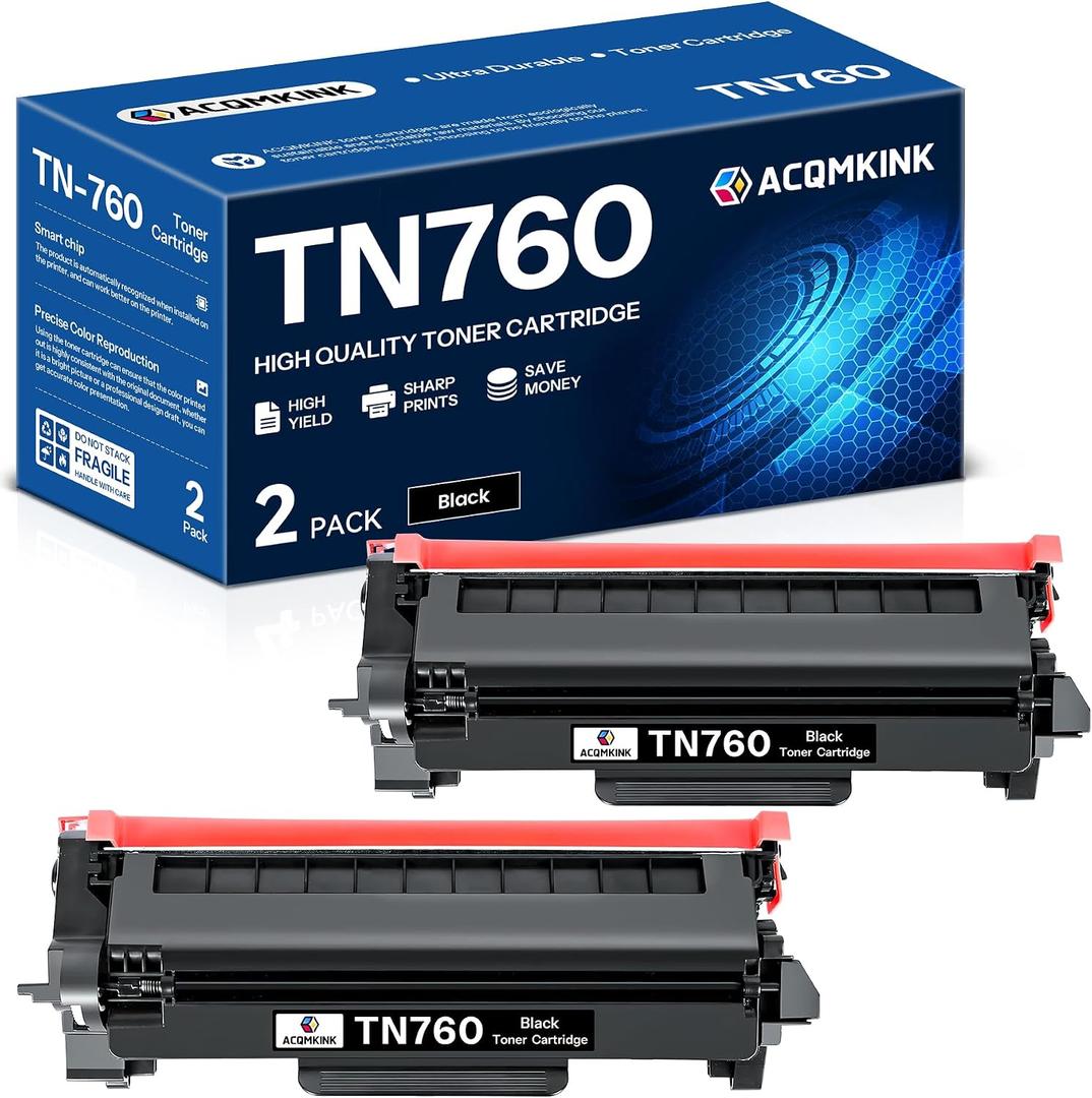 TN760 TN-760 Toner Cartridge Replacement for Brother TN760 TN-760 TN 760 MFC-L2710DW MFC-L2750DW HL-L2350DW HL-L2370DW HL-L2395DW HL-L2390DW DCP-L2550DW Printer High Yield Black 2 Pack
