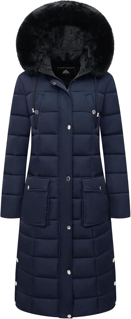 MOERDENG Women's Waterproof Long Winter Coat Thickened Down Alternative Jacket Warm Puffer Jacket Parka (Large, Navy)