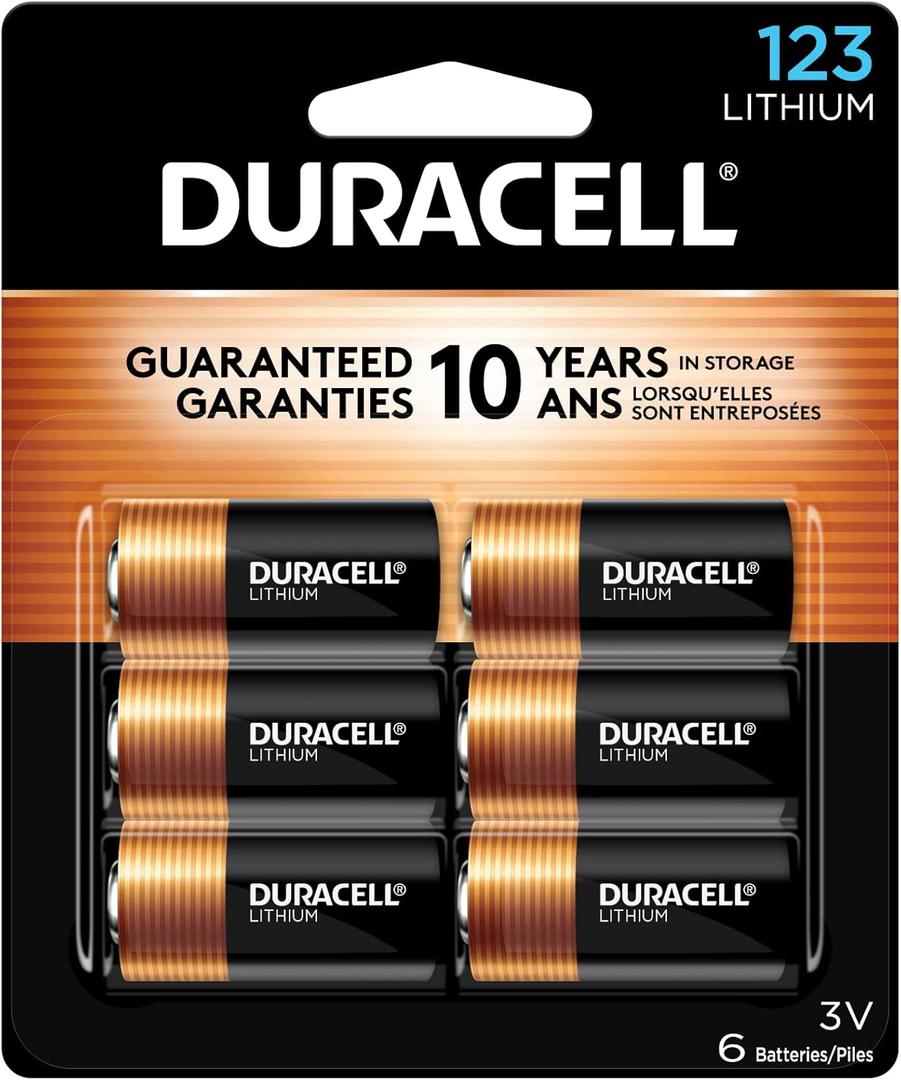 Duracell CR123A 3V Lithium Battery, 6 Count (Pack of 1), 3 Volt High Power for Home Safety, Security Devices, Flashlights, Smoke Alarms, Home Automation