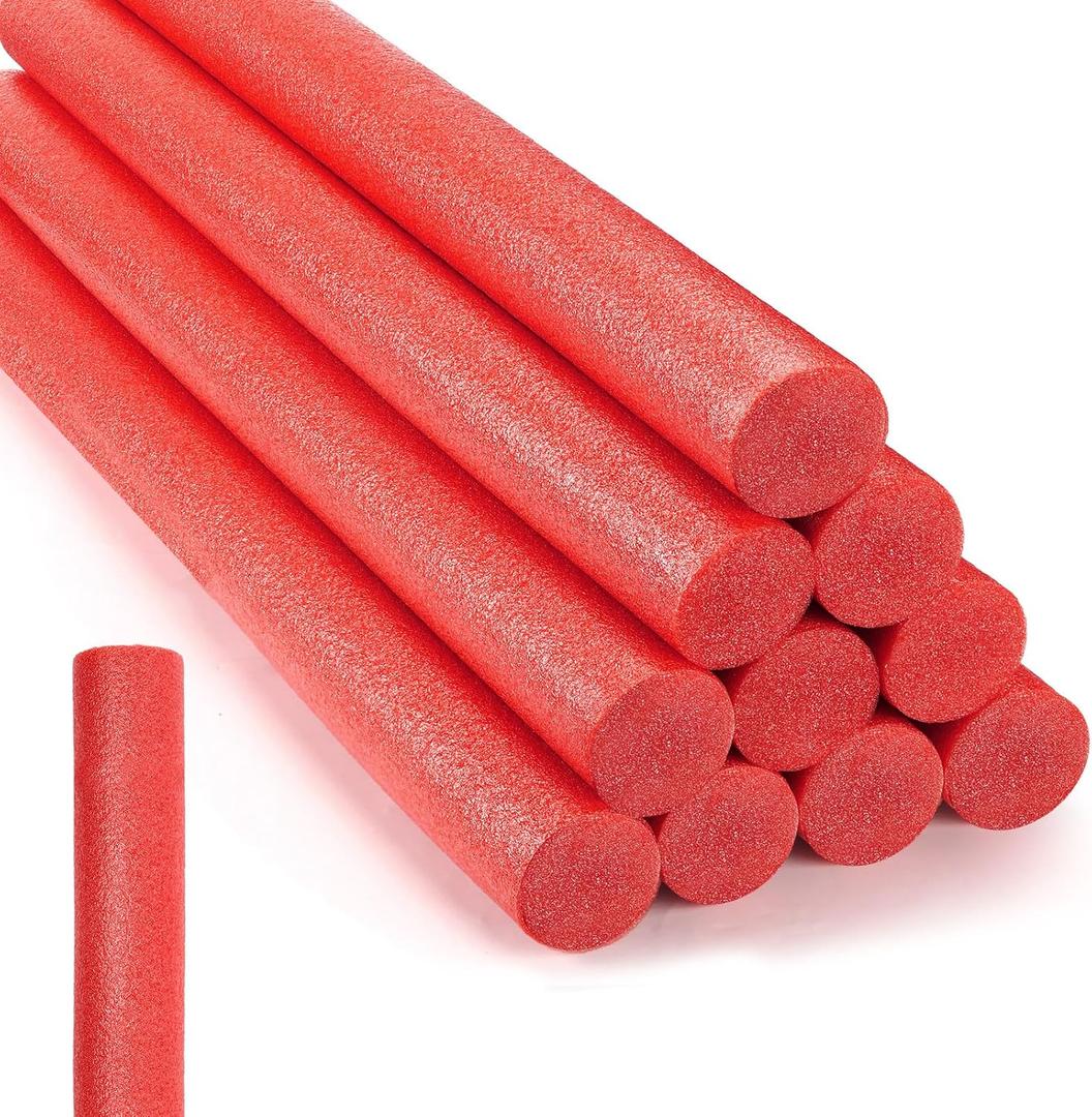 12 Pcs Floating Pool Noodles Solid Foam 1.5 x 35 in, Red, approx. 1.5 x 35"