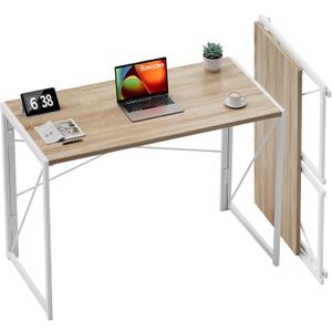 Coavas Small Folding Desk 39.4 inch Foldable Computer Desks, Spaces Saving Writing Table for Bedroom, Home Office, Dorm, Apartment, Kids, White Oak