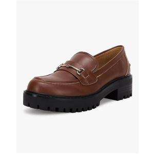 VETASTE Womens Lug Sole Platform Mid Chunky Heel Loafers Classic Round Toe Slip On Office Uniform Oxfords Shoes with Metal Chain
