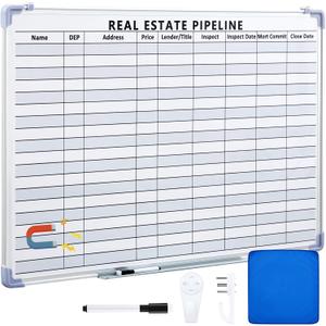 Lincia 36"x 24" Real Estate Whiteboard Lined White Board Dry Erase Real Estate Supplies Visual Transaction Tracking Whiteboard Erasable Surface Hanging Board with Sliding Tray for Wall