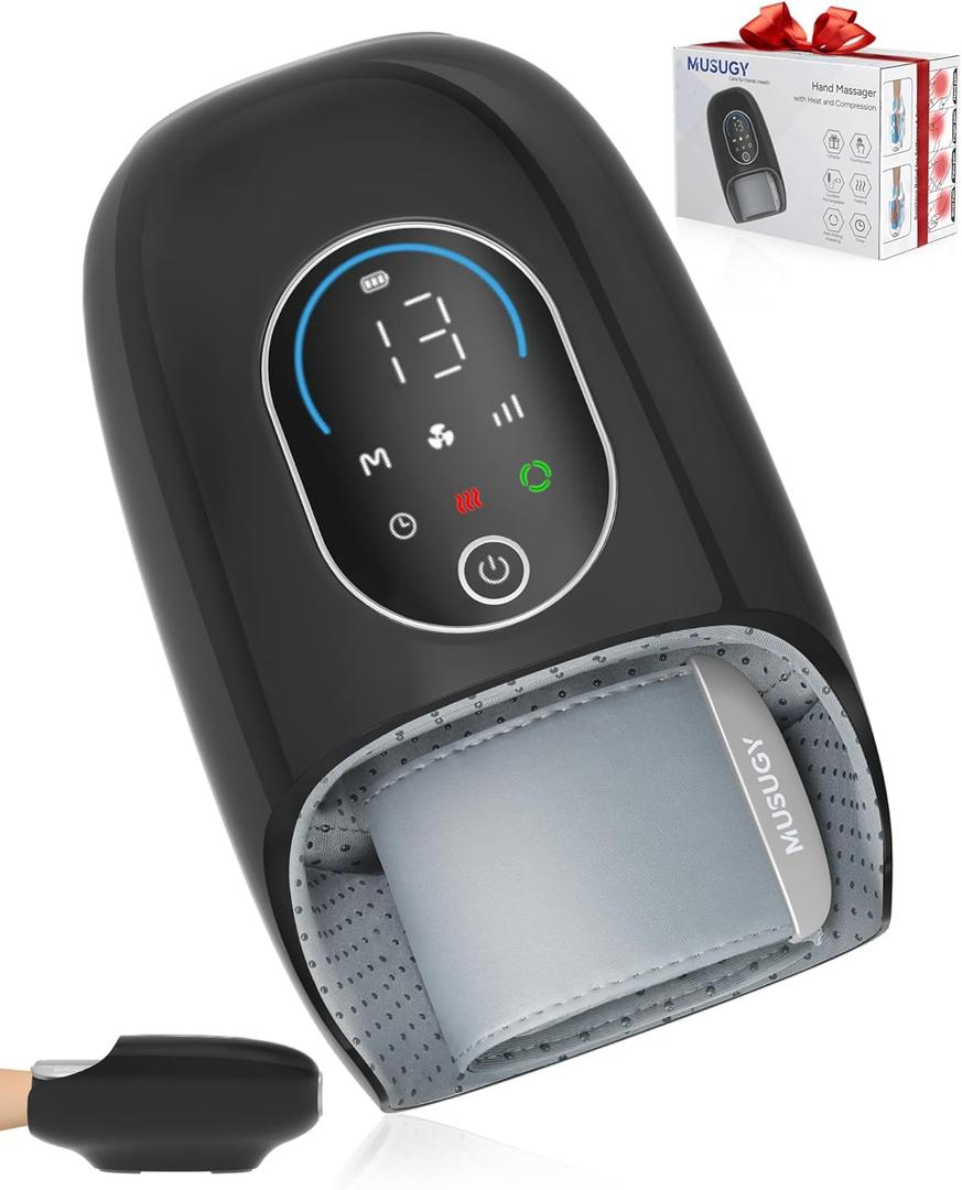 Hand Massager with Heat and Compression  Full-Hand & Wrist Air Massage with Palm Roller  6 Modes & Intensities  Soothing Comfort for Daily Use (Black)