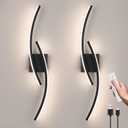 Battery Operated Wall Sconce Set of 2,Black Wall Sconces with Remote Control,3000K-6000K Modern LED Wireless Wall Light for Living Room, Hallway, Bedroom, 39.3 Inch (2 Pack)