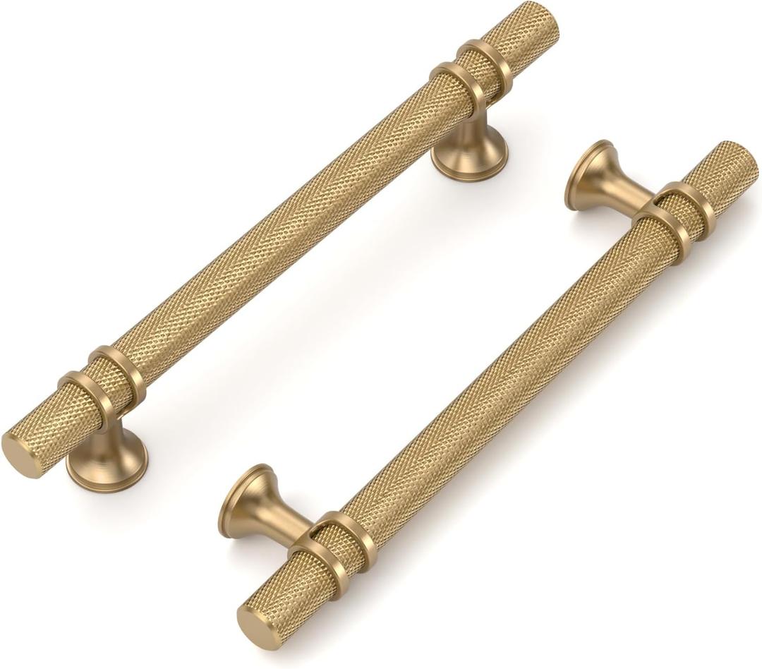10 Pack 5"(128mm) Champagne Bronze Cabinet Pulls Knurled Kitchen Cabinet Handles Drawer Pulls Champagne Gold Cupboard Hardware for Cabinets CK0027