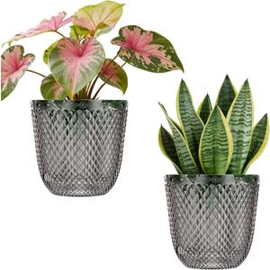 QCQHDU 2 Pack Self Watering Pots, 7.2 Inch Flower Pots with Drainage Holes and Water Filling Port, Plastic Garden Planter for Indoor Outdoor Plants (Gray)