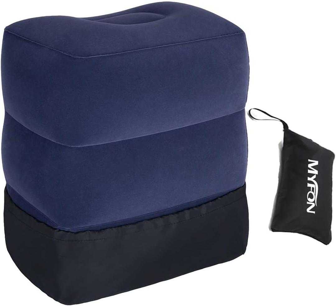 Inflatable Travel Foot Rest Pillow, Adjustable Height Leg Rest Pillow for Cars, Home, Office, Trains, Airplane, Make a Flat Bed for Baby, Kids, Toddlers, with 2in1 Storage Bag (1 Pack)