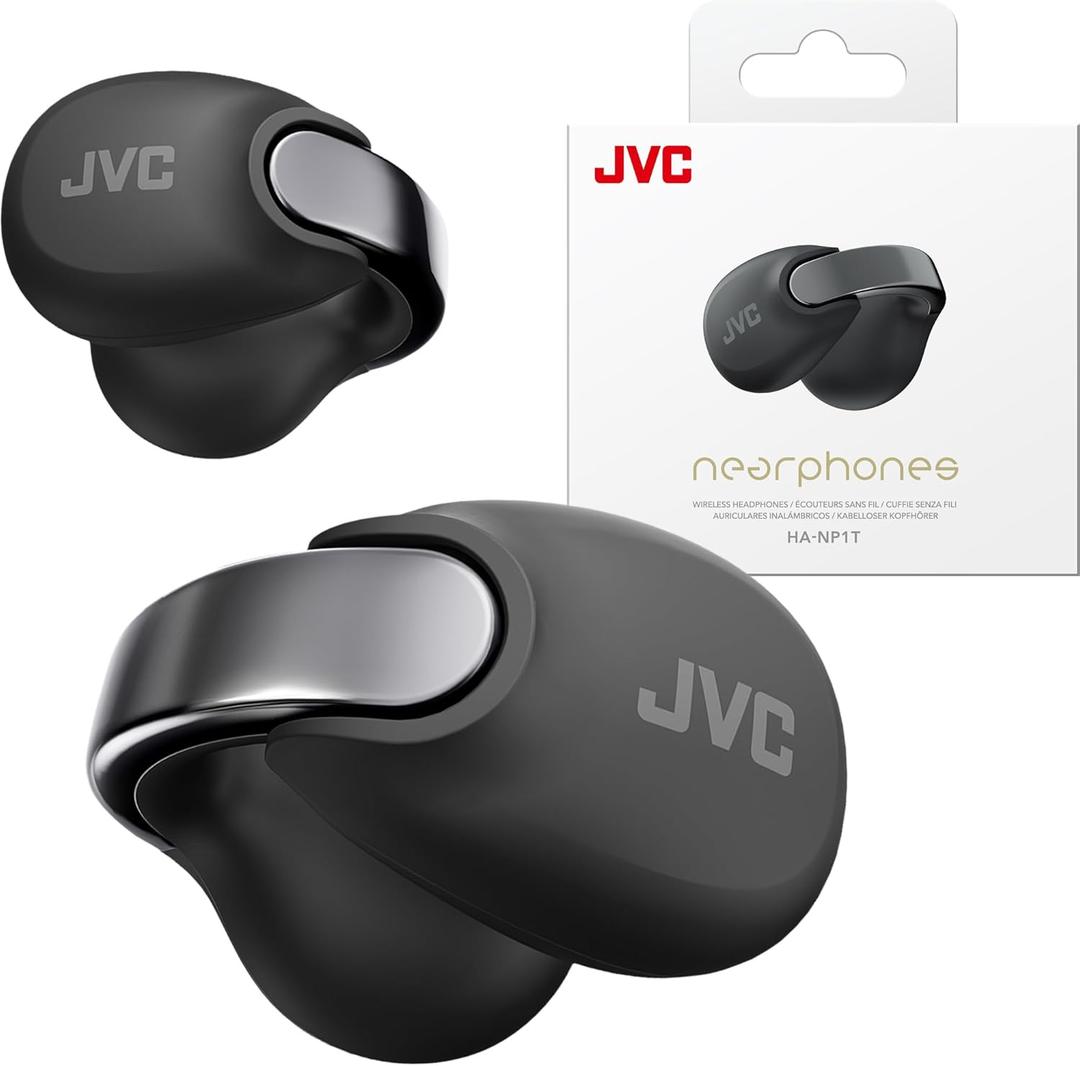 JVC Nearphones Open Ear True Wireless Headphones - Open Ear Earbuds - Bluetooth 5.3-24H Playback - IPX4 Water Resistant - Built-in Mic - Awareness & Comfort - Ear Clip Earbuds - HANP1T (Black)