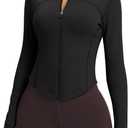 Women BBL Jacket Full Zip UP Workout Athletic Cropped Jacket wIth Thumb Holes Running Yoga Sportswear (Medium, Black)