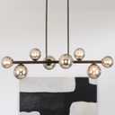 Jonsi Dining Room Light Fixture Over Table, Mid Century Chandeliers, Modern 8 Lights Smoke Grey Globe Glass Linear Chandelier Adjustable Ceiling Hanging for Living Dining Room Kitchen Island, Black