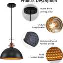 16 Inch Black Pendant Lights Hammered Matte Pendant Lights for Kitchen Island Industrial Farmhouse Adjustable Height Dome Hanging Light Fixtures for Barn, Dining Room 1 Pack