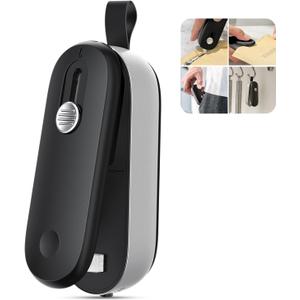 ODSD 2 in 1 Mini Bag Sealer - Heat Seal & Cutter with Lanyard, Portable Handheld Chip Bag Sealer for Snacks, Candies & Food Storage (Batteries Included) (Black/Silver)