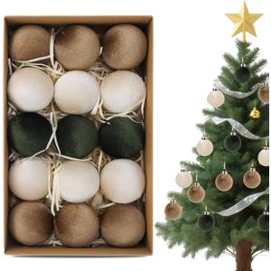 15pcs Christmas Tree Ornaments Velvet Ball,2.36in Flocked Decoration Balls,Shatterproof Multicolor Green Christmas Ornaments Set,Suitable for Xmas Trees,Fireplaces,Room Decorations