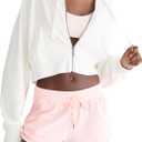 AEROPOSTALE Women's Cropped Full Zip Relaxed Fit Hoodie (White, M)