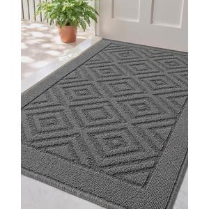 LUMI Washable Indoor Entrance Doormat 24"x36", Absorbent Quick-Dry Door Mat, Dirt Trapper Non-Slip Low Profile Entryway Mats for High Traffic, Grey