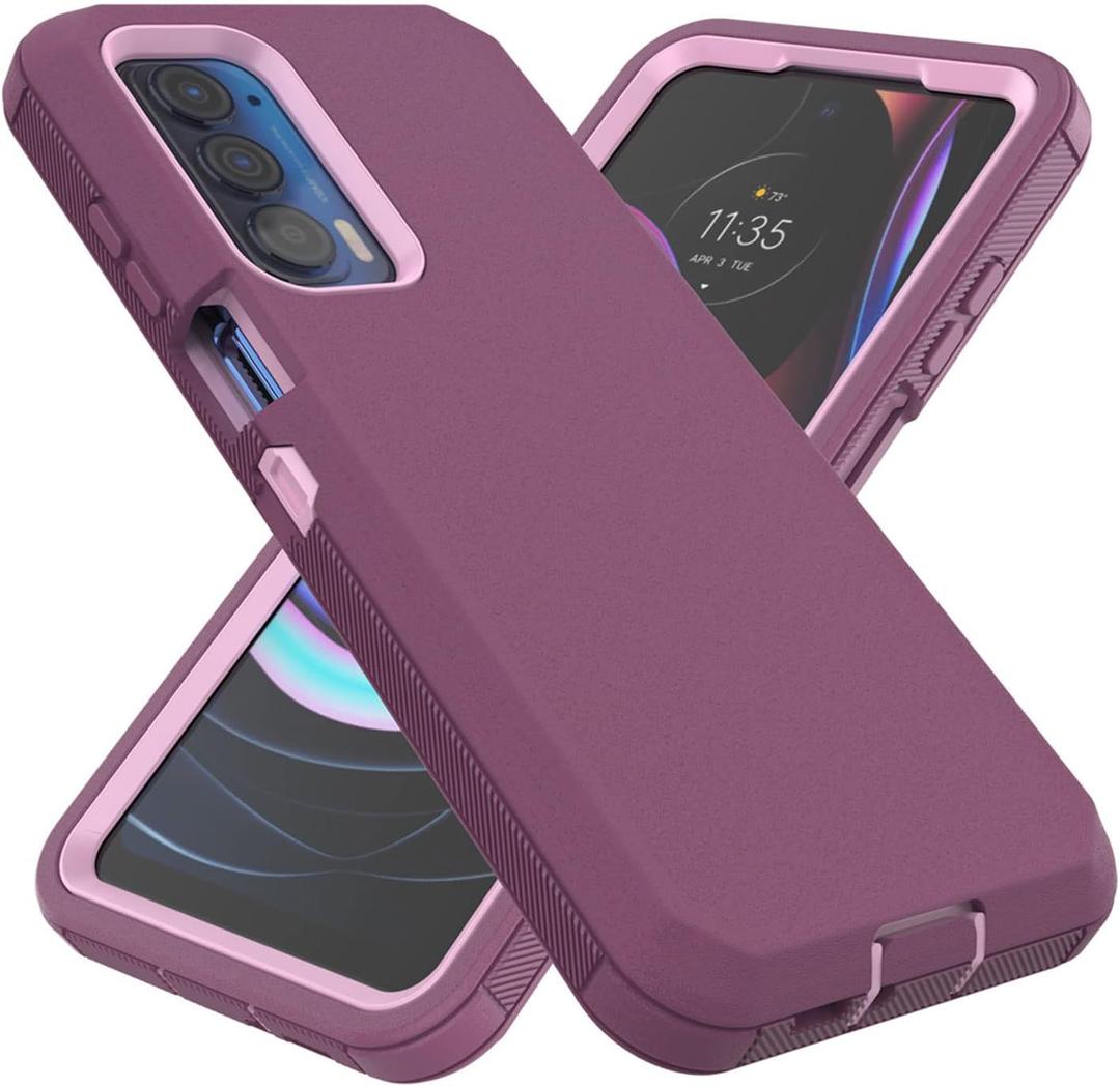 for Motorola Moto Edge 2021 Case, Moto Edge 5G UW Case, Heavy Duty Defender Dustproof Shockproof Protection 3 in 1 Rugged Phone Cover (Purple)
