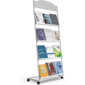 Floor-Standing Magazine Rack 4-Layer with Wheels, Semi-arched top Brochure Display Stand, High-hardness metal for Exhibitions, Office, and Any Organization Requiring Information Display (Arc-Sliver)