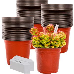 TDHDIKE 6 Inch Plastic Plant Nursery Pot/Pots (200pcs) with 200 Plant Labels - Red Seedling Flower Containers (Indoor/Outdoor) (6inch200)