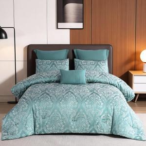 ALPHA HOME King Size Jacquard Bedding Comforter Set - All Season Luxurious Elegance With Cushion (1 Comforter, 2 Pillow Shams, 2 Euro Shams) (Jade Green) ALPHA HOME King Size Jacquard Bedding Comforter Set - All Season Luxurious Elegance With Cushion (1 Comforter, 2 Pillow Shams, 2 Euro Shams) (Jade Green)