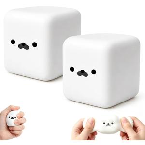 2PCS Tofu Seal Squishy, White Cube Stress Toy, Soft Moldable Dough Fidget Block with Slow Rise Texture, Cute Seal Face Shaped for Adult Use in Offices and Homes